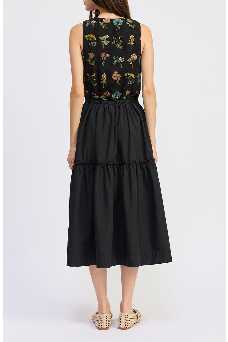 Lia Embroidered Tie Waist Sleeveless Midi Dress, Alternate, color, BLACK MULTI