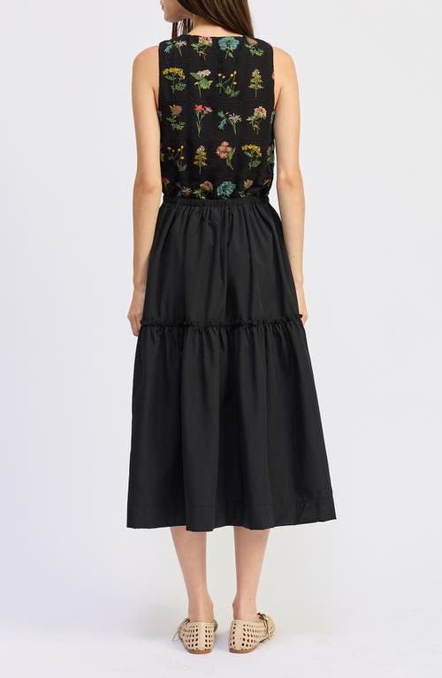 Jacquie The Label Lia Embroidered Tie Waist Sleeveless Midi Dress In Multi