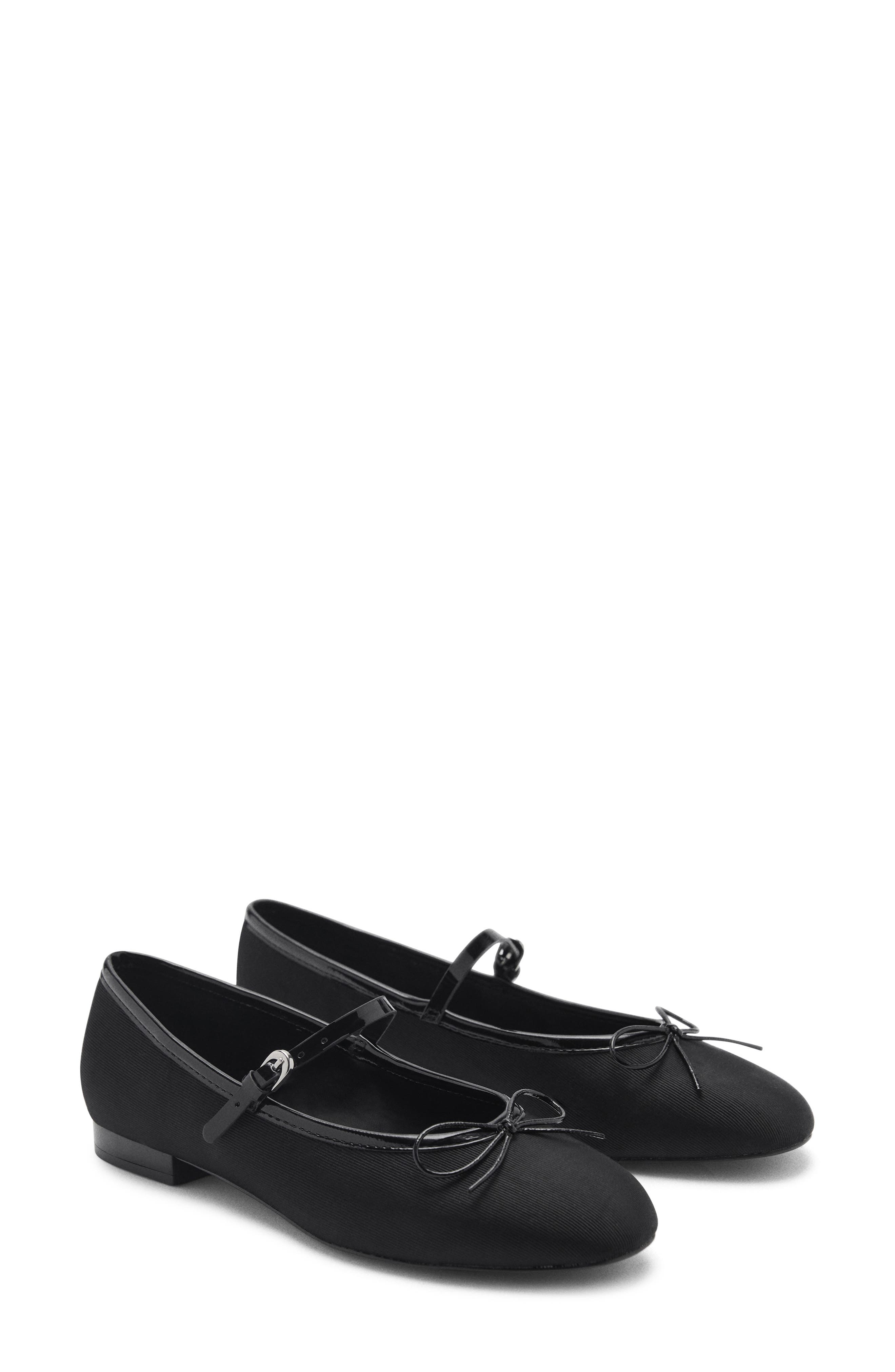 MANGO Buckle Strap Corduroy Ballerina Flat, Main, color, Black