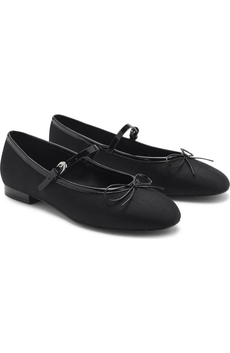 MANGO Buckle Strap Corduroy Ballerina Flat, Main, color, Black