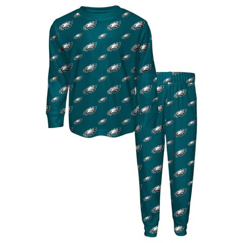 Youth Outerstuff Midnight Green Philadelphia Eagles All-Over-Print Long Sleeve T-Shirt and Pants Sleep Set
