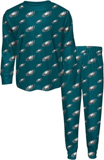 Youth Outerstuff Midnight Green Philadelphia Eagles All-Over-Print Long Sleeve T-Shirt and Pants Sleep Set