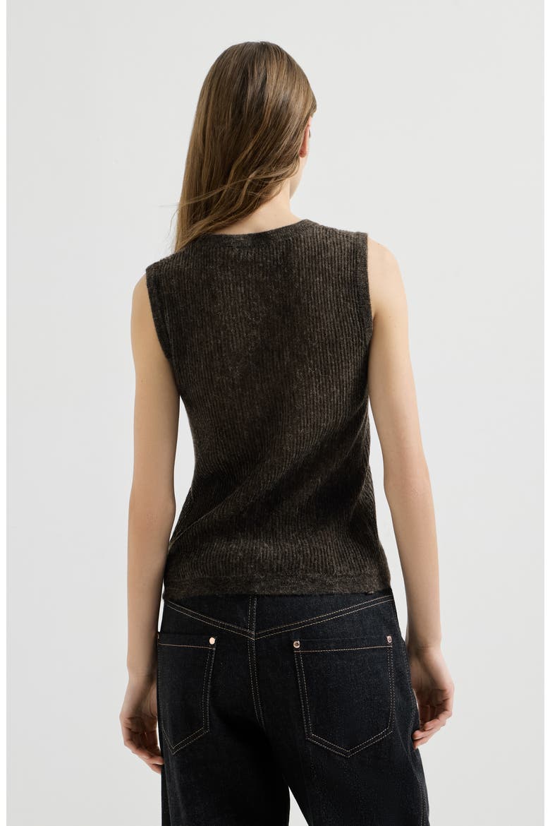 Sparkling silk, alpaca and wool rib knit top, Alternate, color, Anthracite