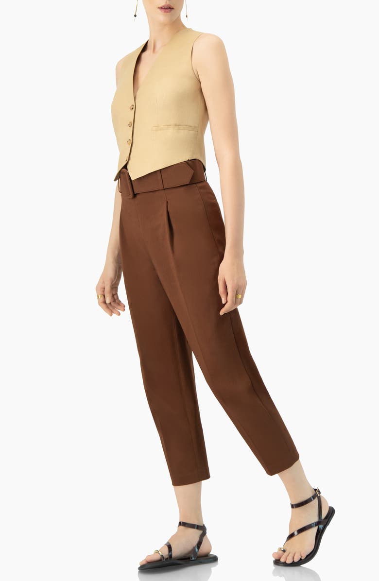 IVONNE Straight-Leg Gabardine Pants with Belt, Alternate, color, Brown