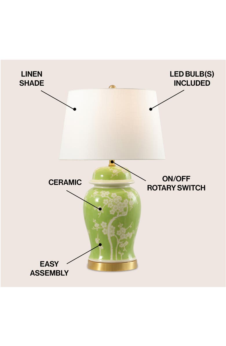 JONATHAN Y Gracie Traditional Cottage Ceramic/Metal Ginger Jar LED Table Lamp, Alternate, color, Green/White