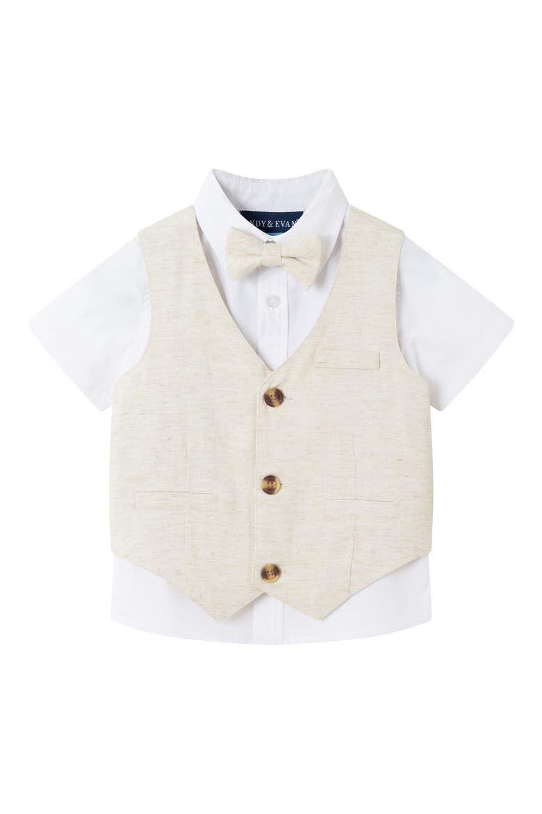 Short Sleeve Button-Up Shirt, Vest, Shorts & Bow Tie Set, Alternate, color, BEIGE