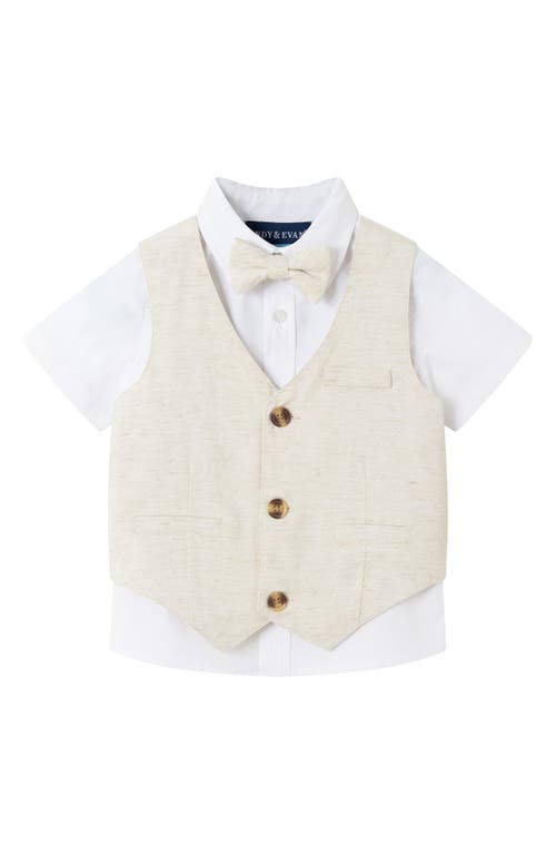 Andy & Evan Short Sleeve Button-up Shirt, Vest, Shorts & Bow Tie Set In Beige