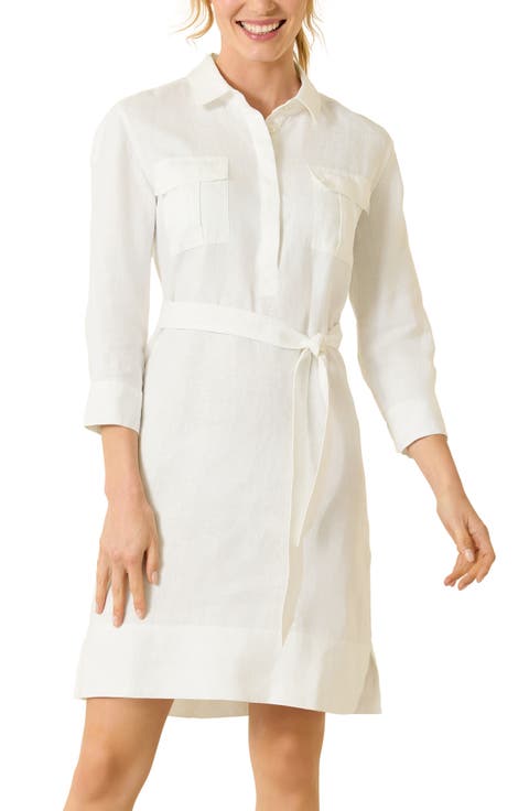 Two Palms Tie Belt Linen Shirtdress