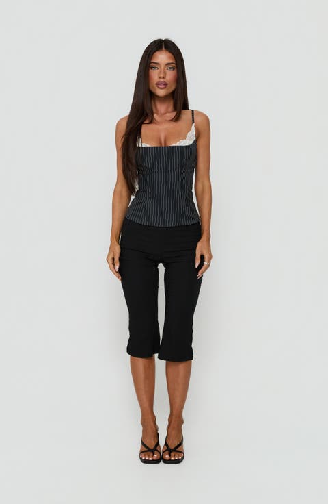 Renaissance Pinstripe Lace Layered Crop Corset Tank