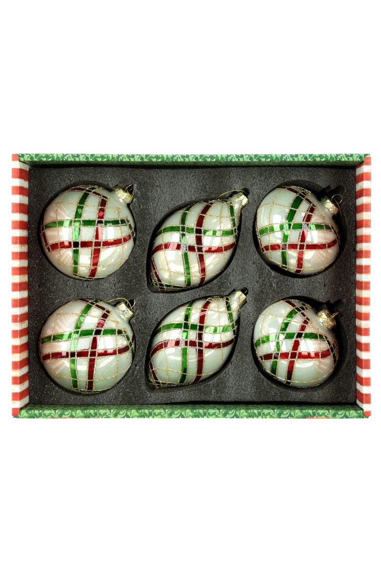Holiday Plaid Ornament, Box of 6, Alternate, color, Creamy White