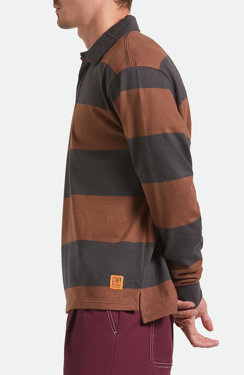 Brixton Union Long Sleeve Stripe Rugby Polo, Alternate, color, Washed Black/ Pinecown Brown