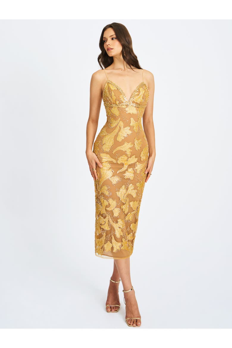 Edie Beaded Sequin Midi Pencil Dress, Alternate, color, Golden bronze