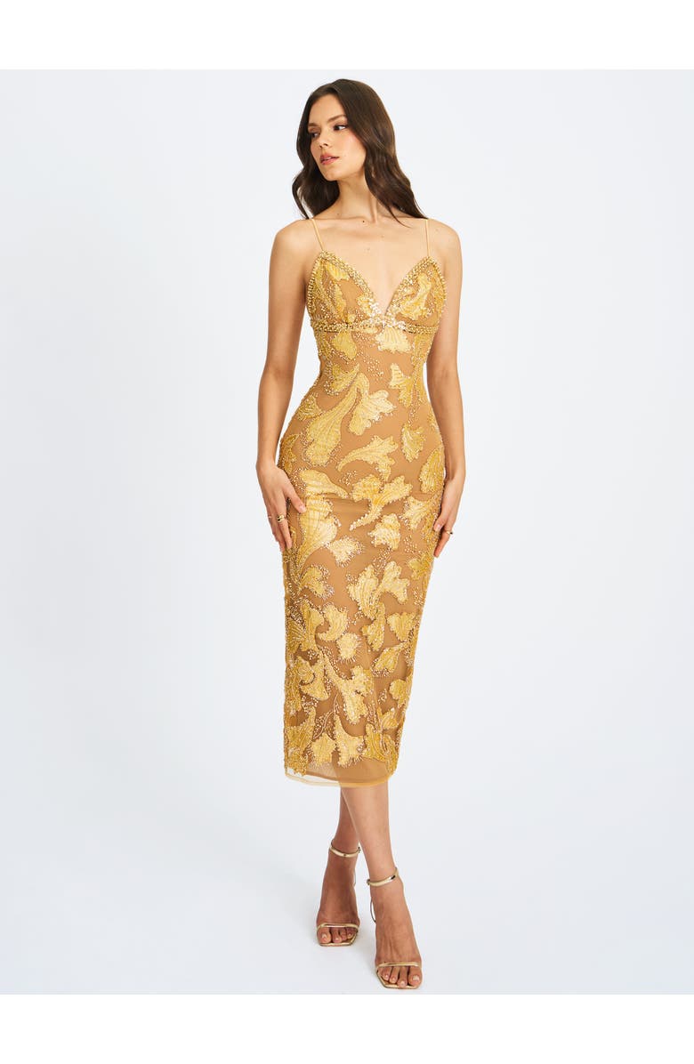 Miss Circle Edie Beaded Sequin Midi Pencil Dress, Alternate, color, Golden Bronze