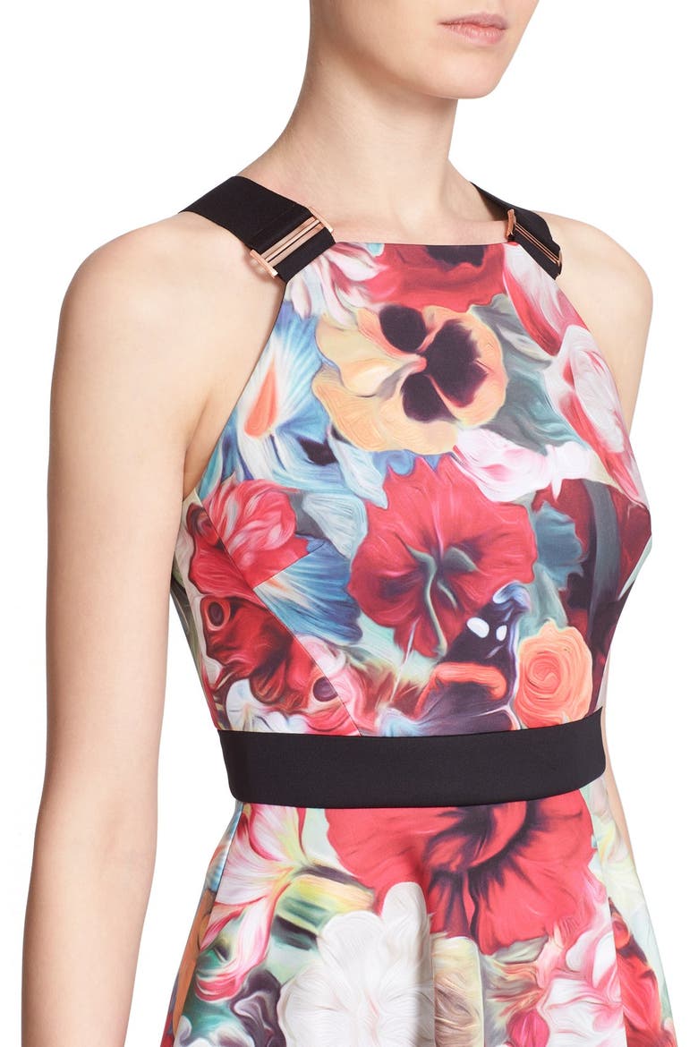'Samra - Floral Swirl' Sleeveless Skater Dress, Alternate, color, FUCHSIA