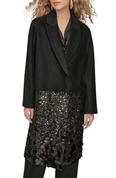 Sequin Wool Blend Longline Coat