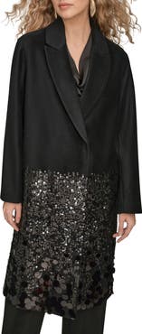 Donna Karan New York Sequin Wool Blend Longline Coat