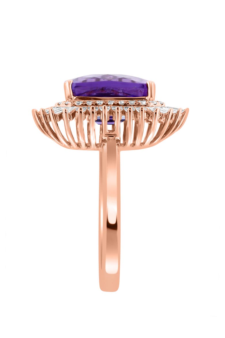 14K Rose Gold Diamond & Amethyst Halo Ring, Alternate, color, 14K Gold