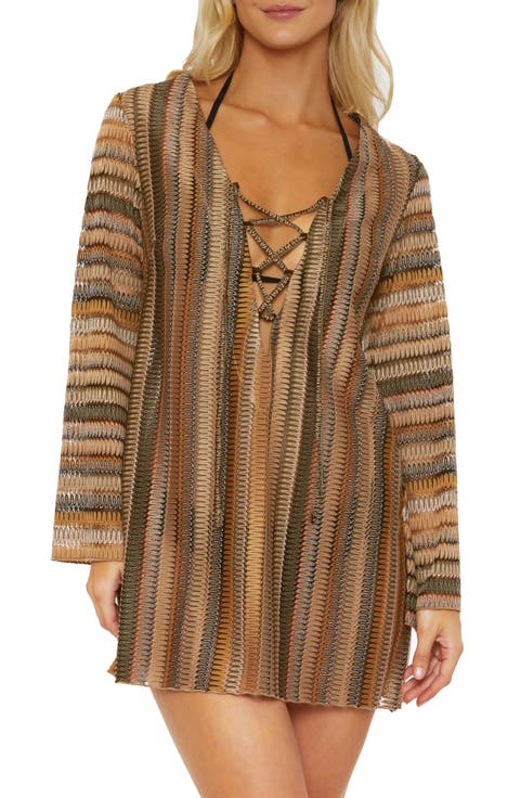 Syracuse Lace-Up Metallic Swim Cover-Up