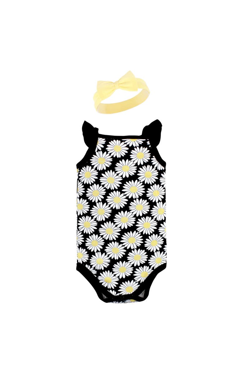 Hudson Baby Sleeveless Bodysuit and Headband Set, Alternate, color, Black Daisy