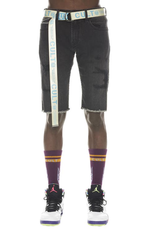 Rocker Belted Denim Shorts (Jet Black)