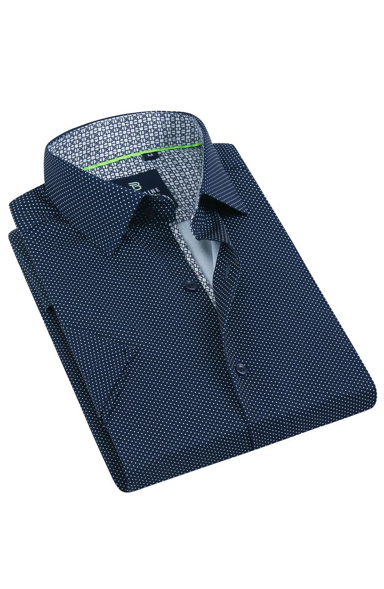 TOM BAINE Slim Fit Performance Short Sleeve Button-Up Shirt, Alternate, color, Navy