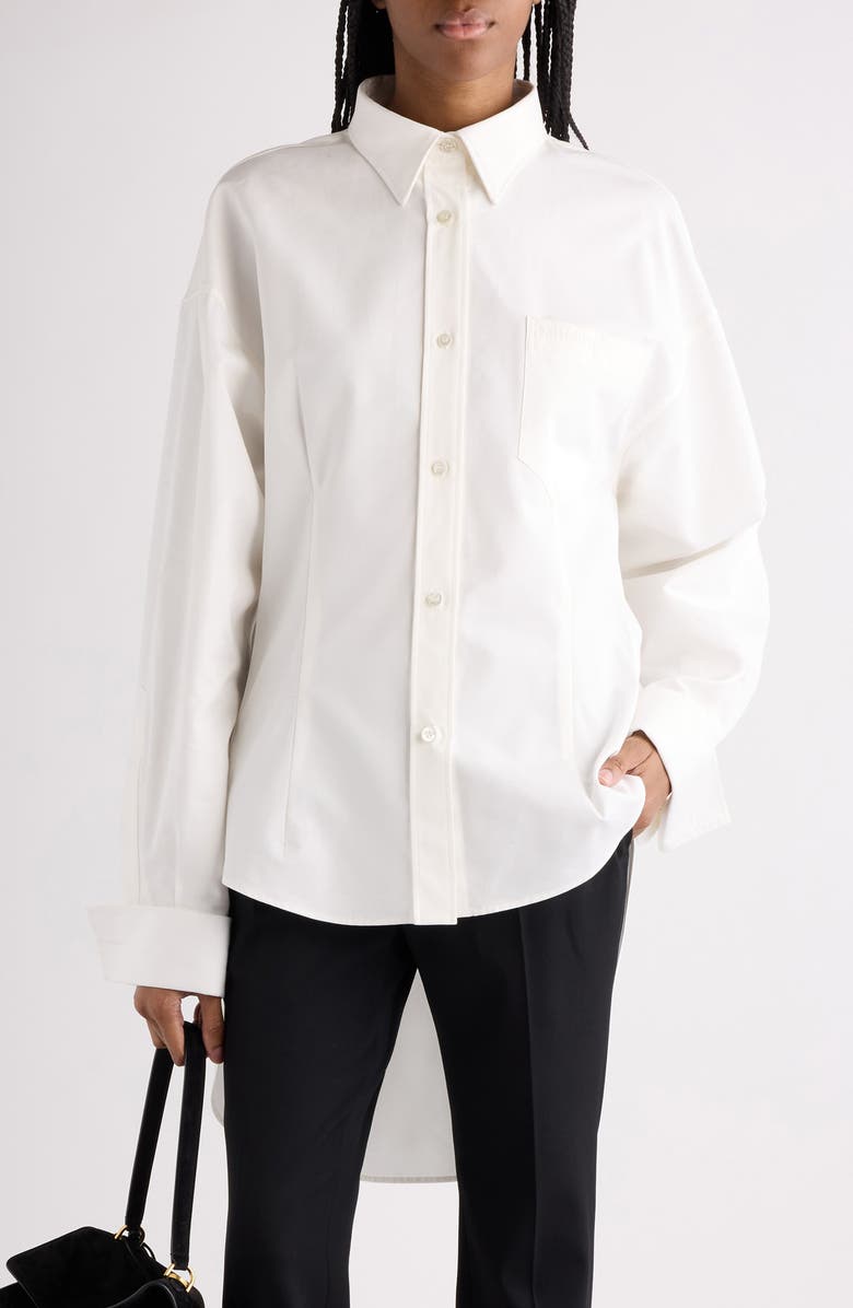 Balenciaga Classic Cotton & Silk Poplin Button-Up Shirt, Main, color, 9000 White