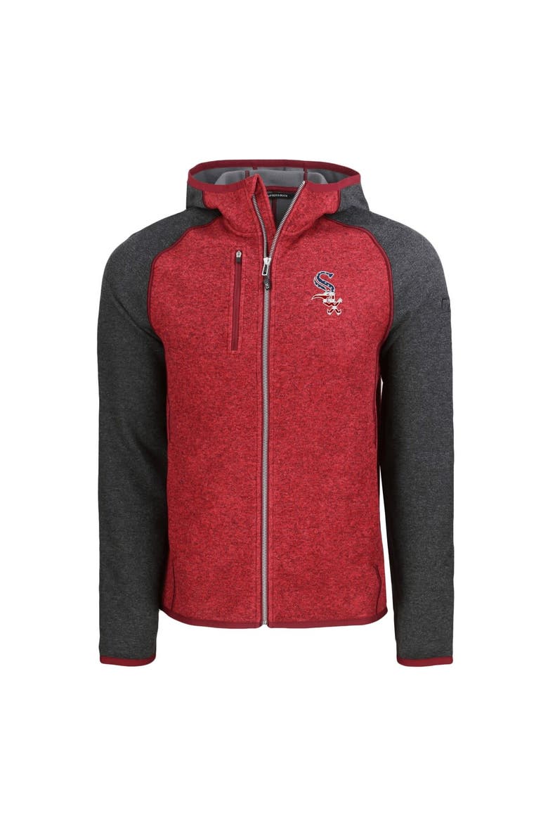 Men's Cutter & Buck  Heather Red/Heather Charcoal Chicago White Sox Stars & Stripes Mainsail Sweater-Knit Full-Zip Hoodie, Alternate, color, Heather Red