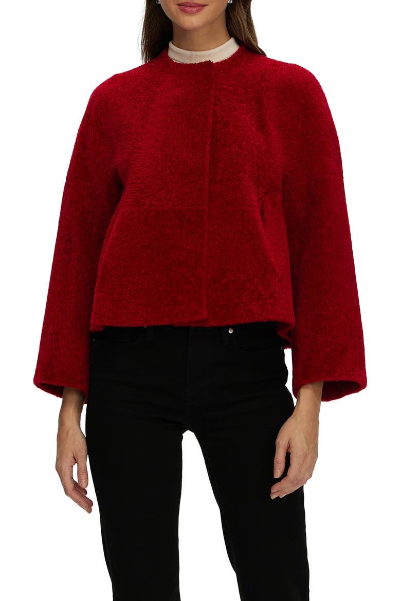 Genuine Shearling Jacket with 3/4 Sleeves and Reversible, Alternate, color, RED