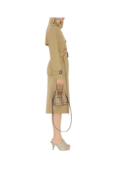 Burberry Mini Check Bucket Bag In Archive Beige/briar Brown