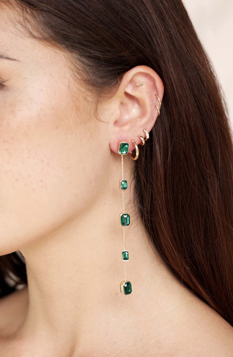 Ettika Baguette Crystal Linear Drop Earrings, Alternate, color, Green