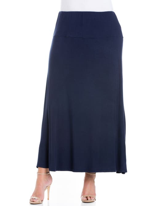 24seven Comfort Apparel Plus Size Comfortable Fit Elastic Waist Maxi Skirt In Blue