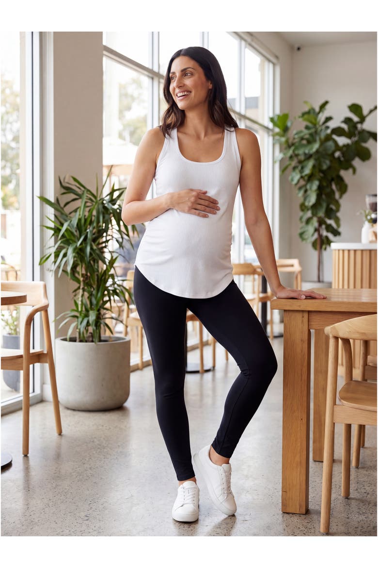 Maternity Basic Ribbed Knit Sleeveless Scoop Neck Long Flared Tank Top, Alternate, color, Black