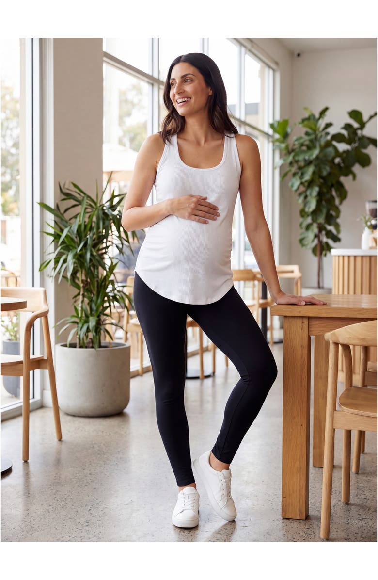 24seven Comfort Apparel Maternity Basic Ribbed Knit Sleeveless Scoop Neck Long Flared Tank Top, Alternate, color, Black