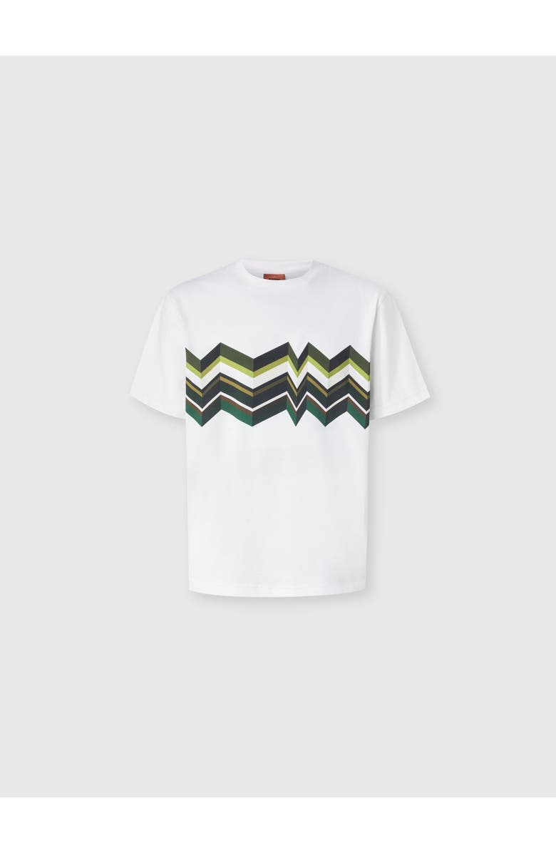 UM Crew-neck Cotton T-shirt With Irregular Zigzag Print, Main, color, White & Green