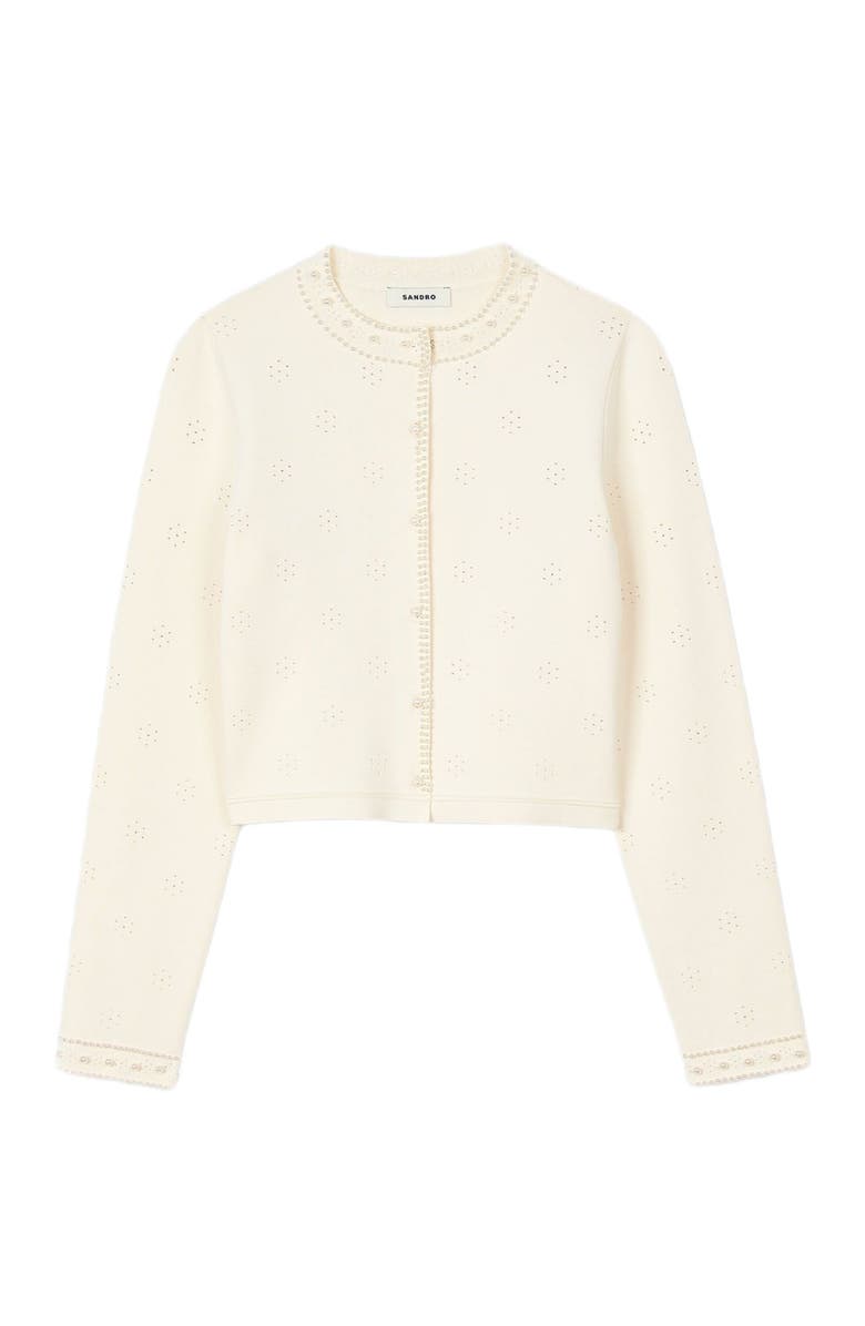 SANDRO Cropped cardigan with pearl buttons, Alternate, color, 