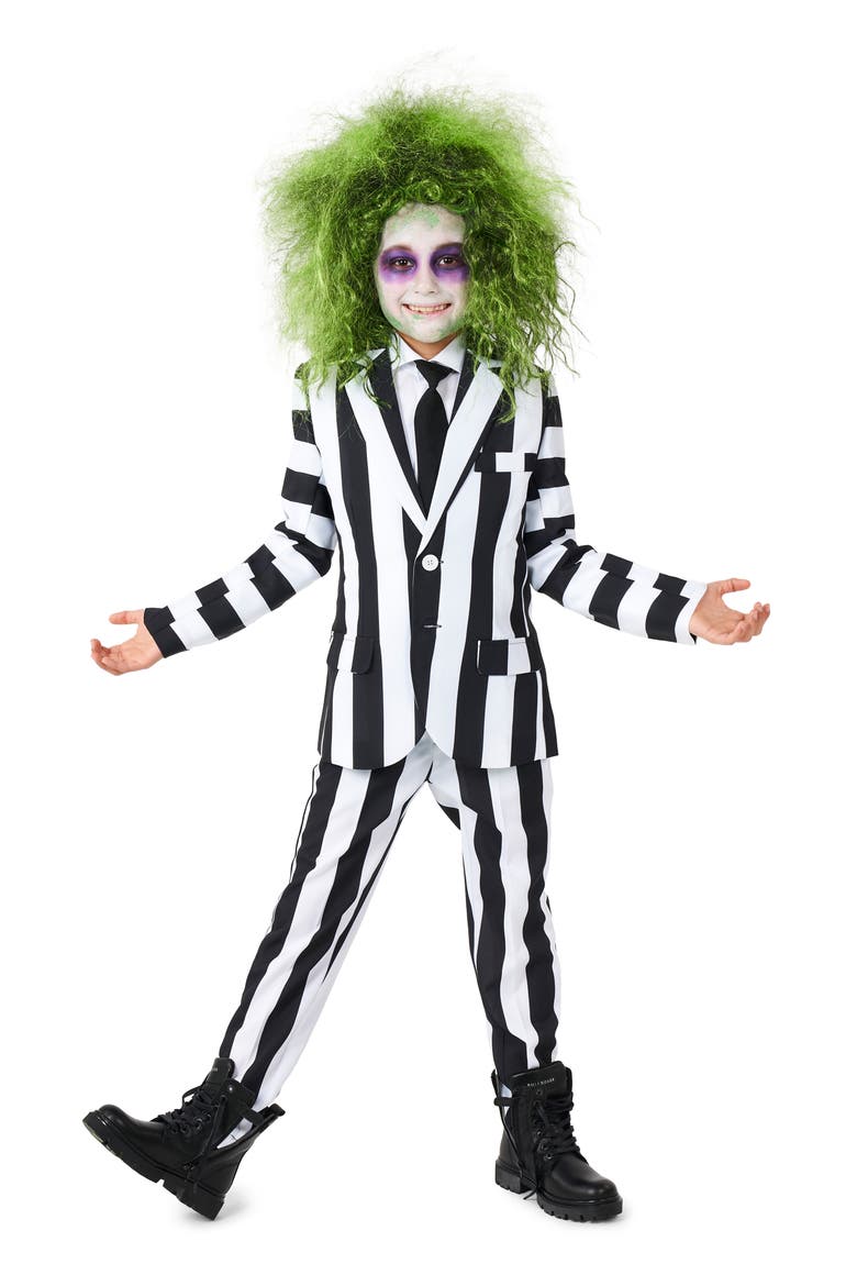 Kids' Two-Piece Suit with Tie, Alternate, color, BLACK/ WHITE STRIPE