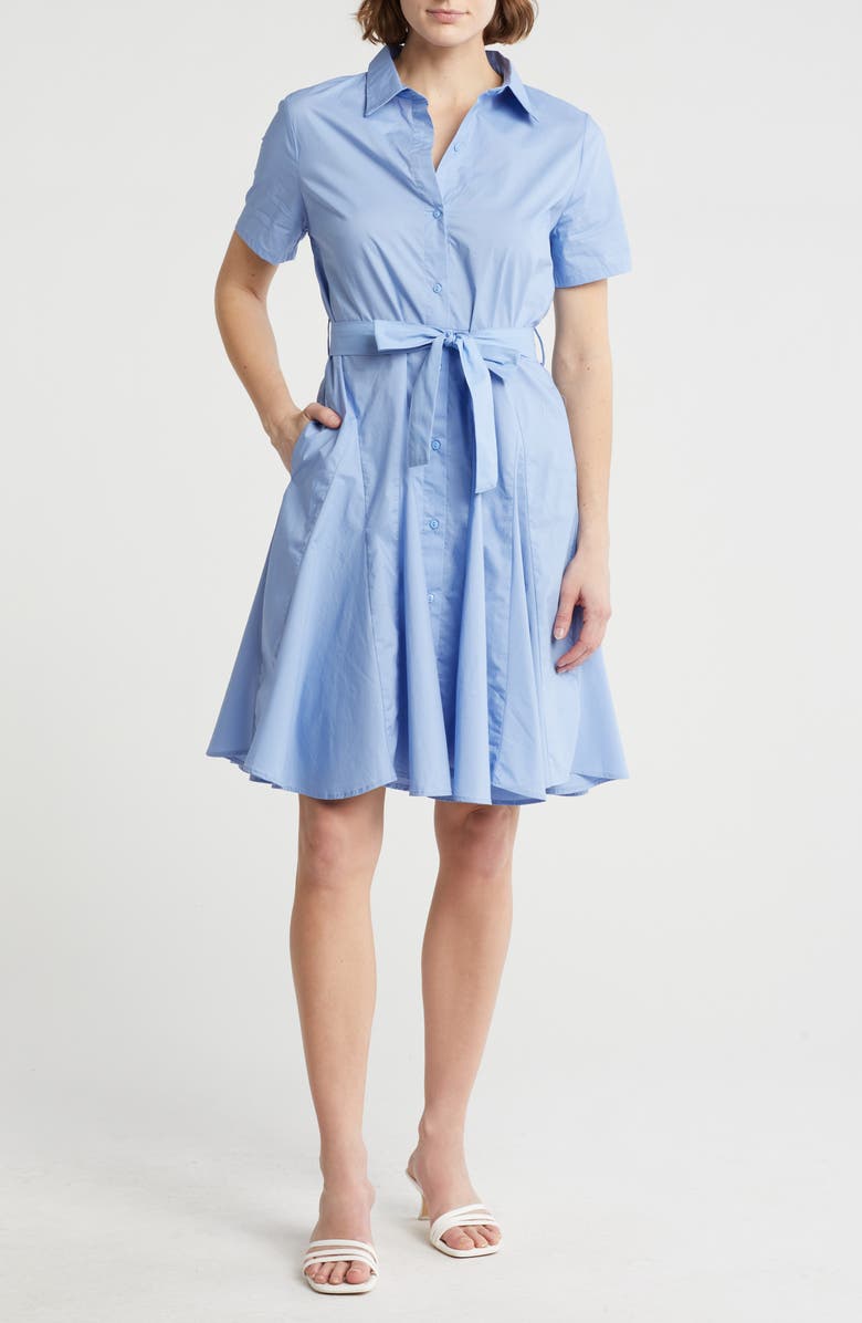 Ellen Tracy Short Sleeve Flared Cotton Shirtdress, Main, color, 