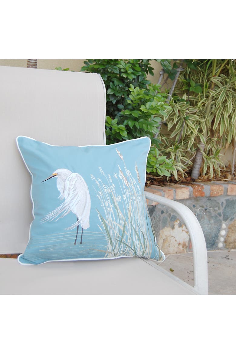 Snowy White Egret Indoor/Outdoor Accent Throw Pillow Decor, Alternate, color, Blue
