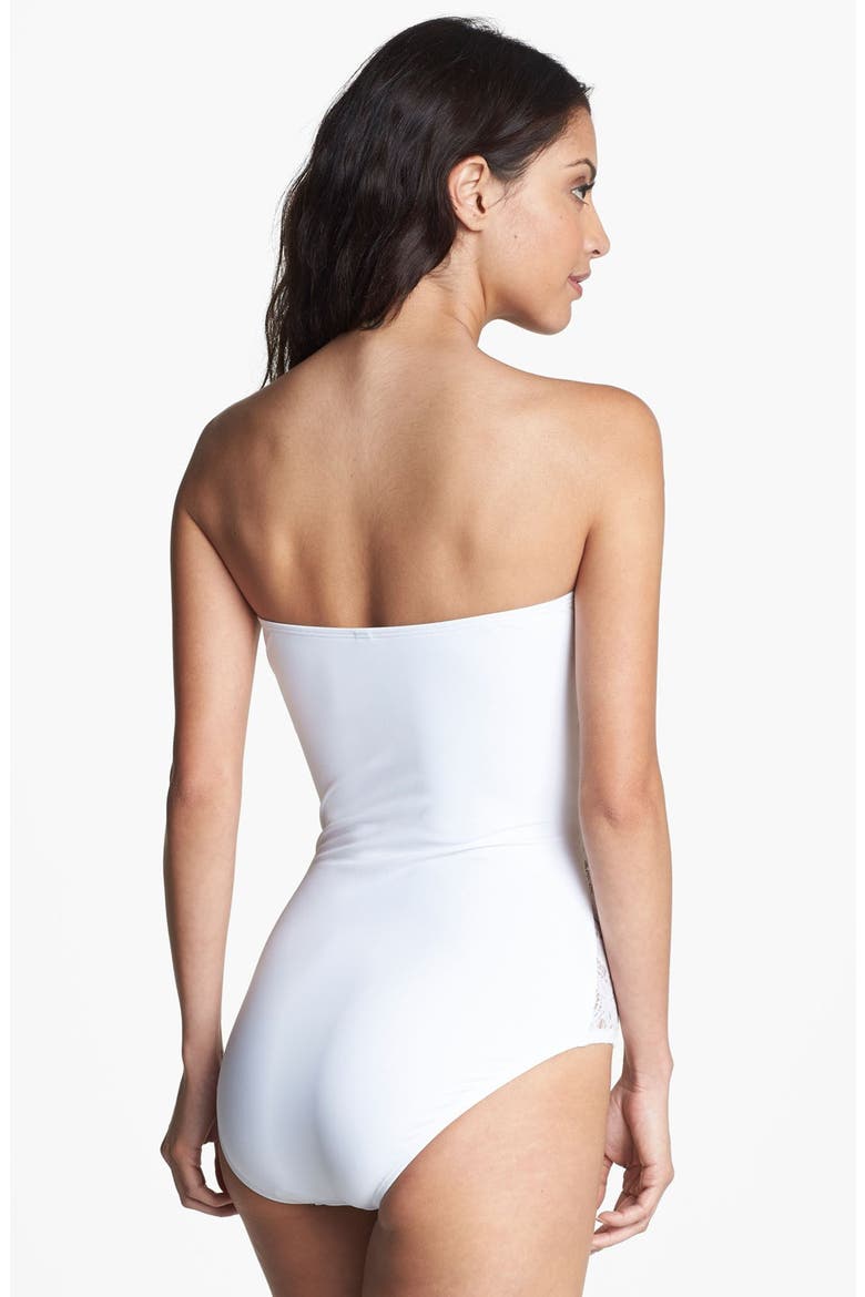 Lace Inset One Piece Bandeau Swimsuit, Alternate, color, WHITE