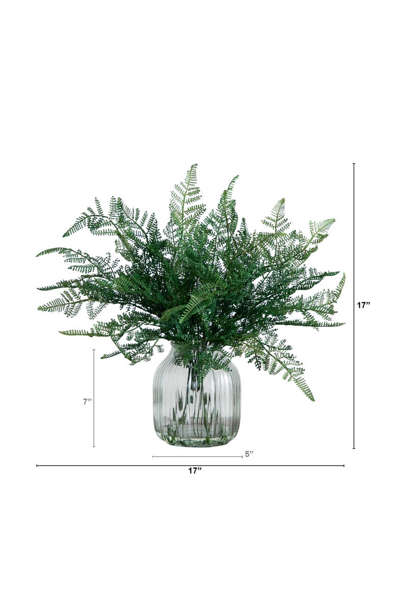 NEARLY NATURAL 17-in Artificial Forest Fern Arrangement in Glass Vase, Alternate, color, Green