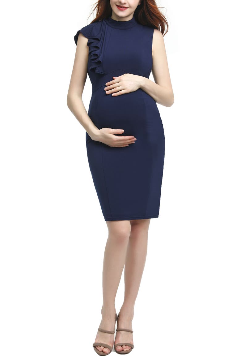 Josephine Ruffle Maternity Sheath Dress, Main, color, NAVY