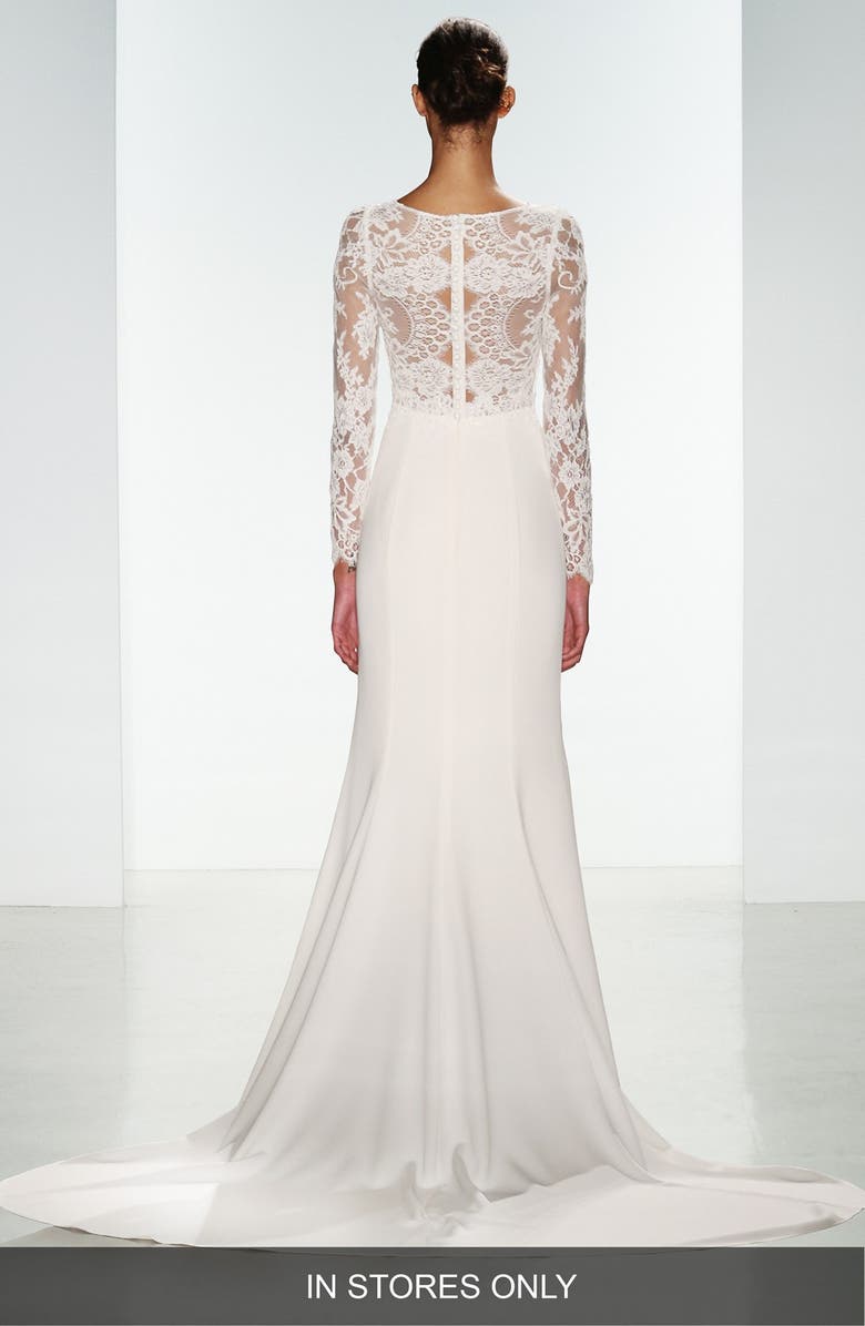 nouvelle AMSALE Noelle Long Sleeve Lace & Crepe Gown, Alternate, color,