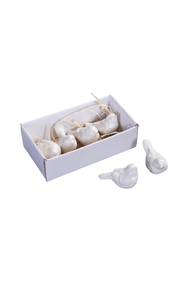 Set of 6 White Ceramic Birds, Main, color, White