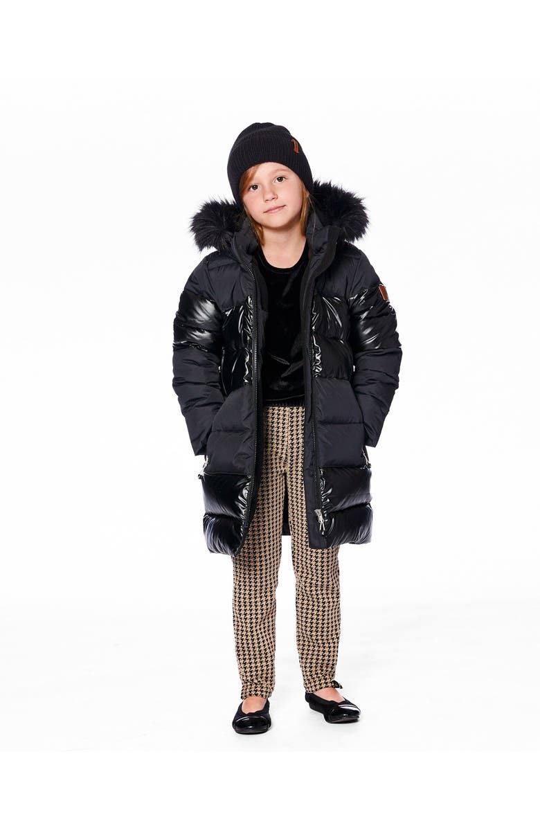 Deux par Deux Long Metallic Puffy Coat, Main, color, Black