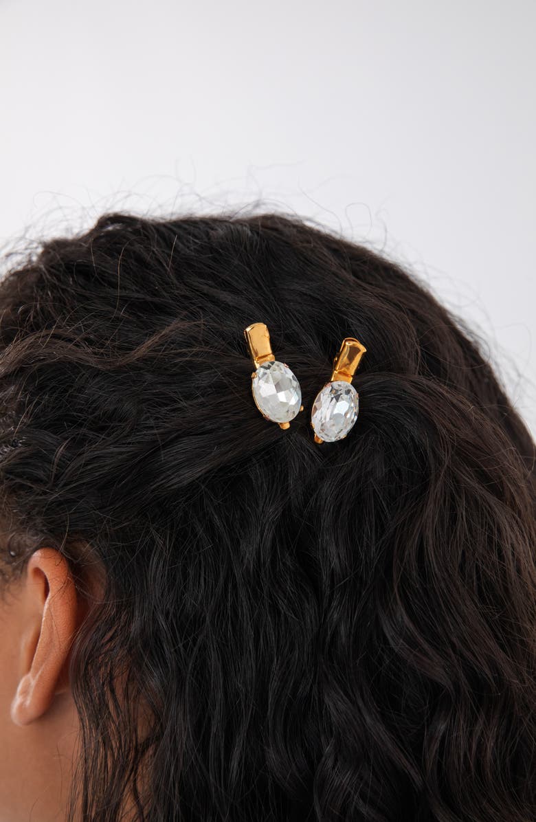 Jennifer Behr Set of 2 Kara Crystal Hair Clips, Alternate, color, Crystal Antique Gold