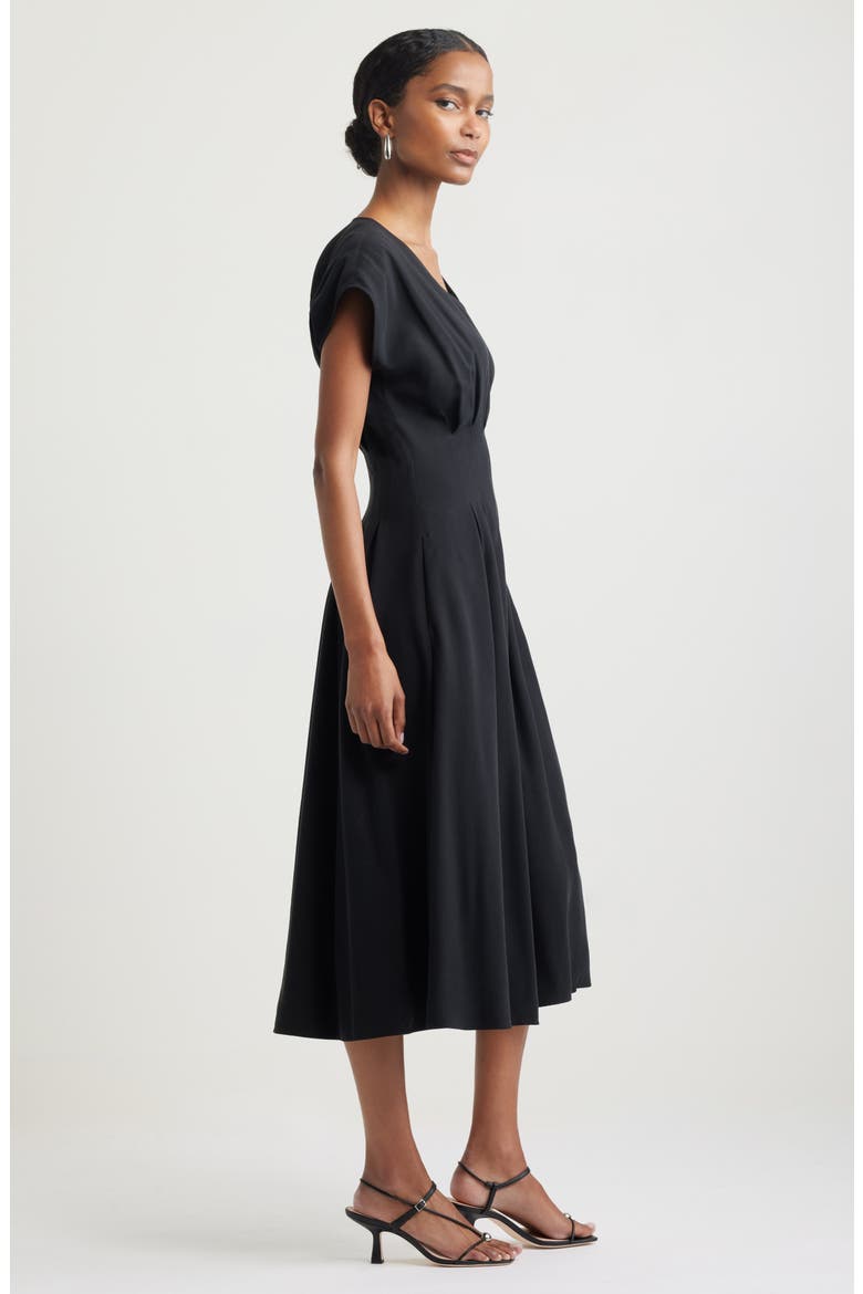 Pleated Midi Dress, Alternate, color, BLACK