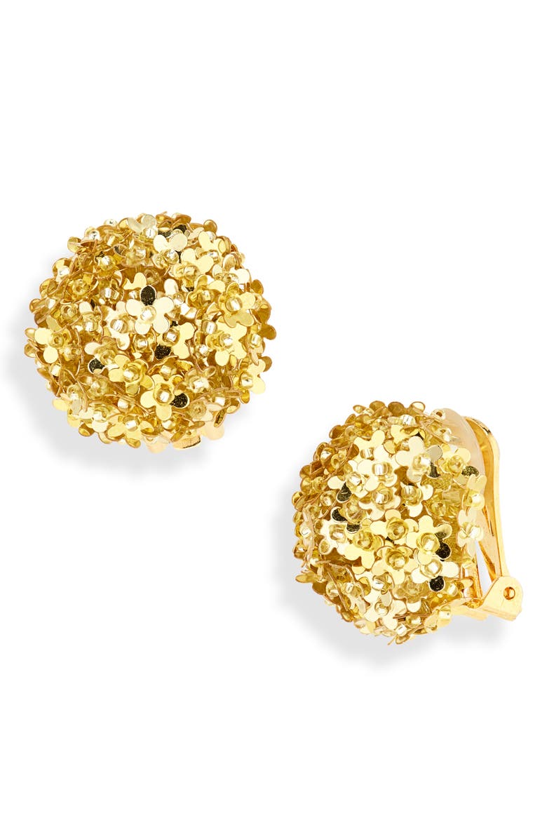 Oscar de la Renta Small Pompom Clip-On Earrings, Main, color, Yellow Gold