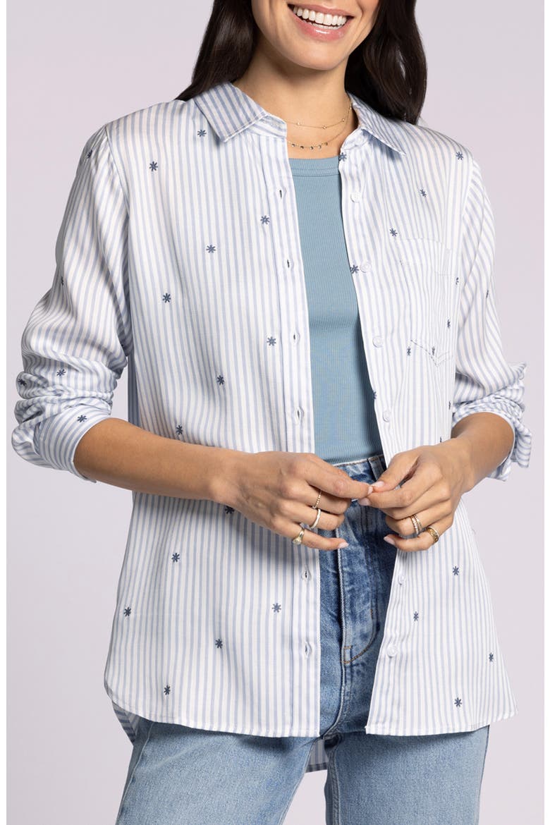 Bae Stripe Embroidered Button-Up Shirt, Main, color, DAISY STRIPE