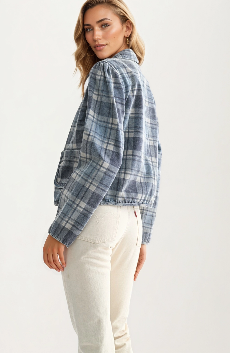 Knit and Lounge Cropped Plaid Button-Front Pocket Detail Jacket, Alternate, color, 