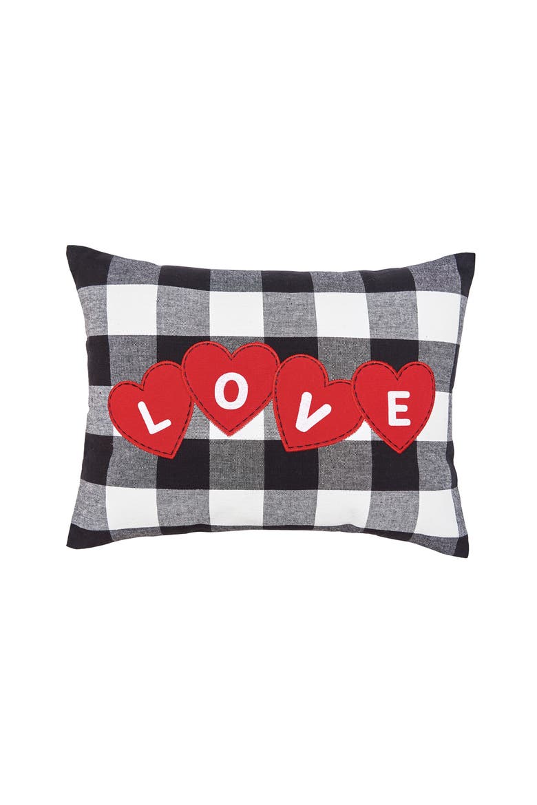 "Love" Hearts Franklin Mini Valentine's Day Accent Pillow 12" x 16", Main, color, Black